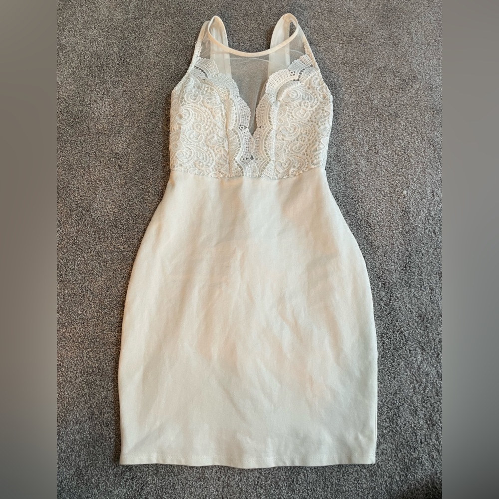 White lace back lace dress